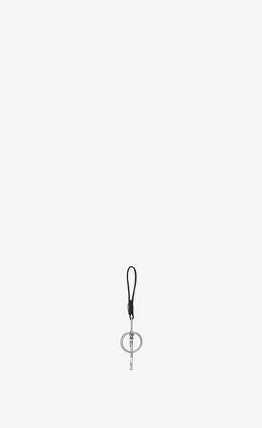 SAINT LAURENT Key Ring Man rider ysl key ring in black leather b_V4
